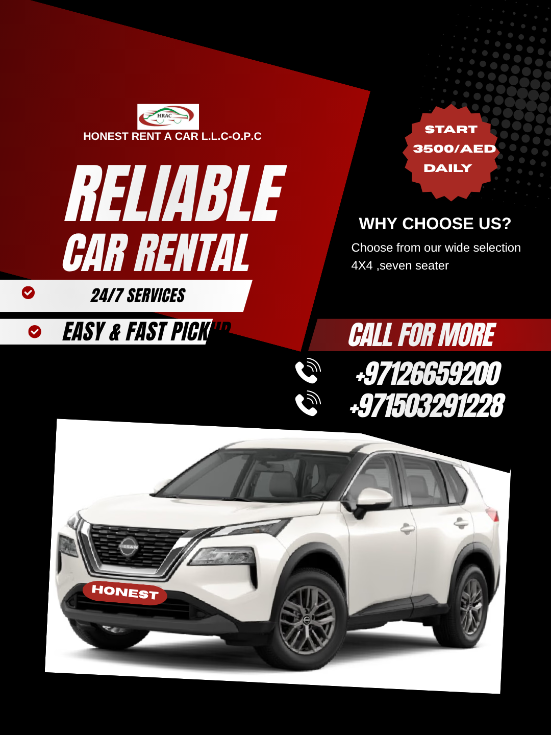 4x4 Available for rent.